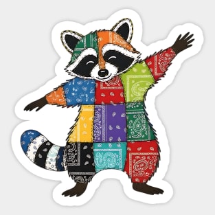 Cute Raccoon Bandana Patchwork design Sticker